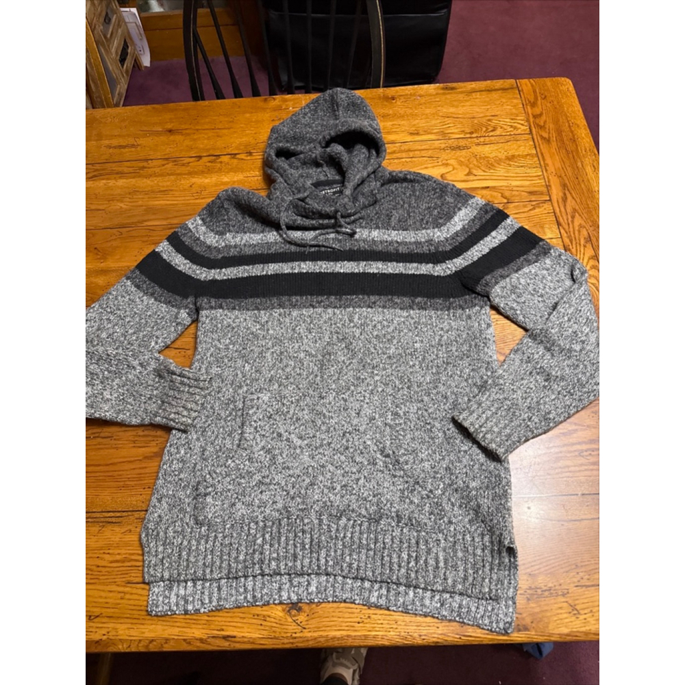Retrofit Sweater Men's Pullover XL Hoodie Black Gray Stripe Skater Grandpa Retro